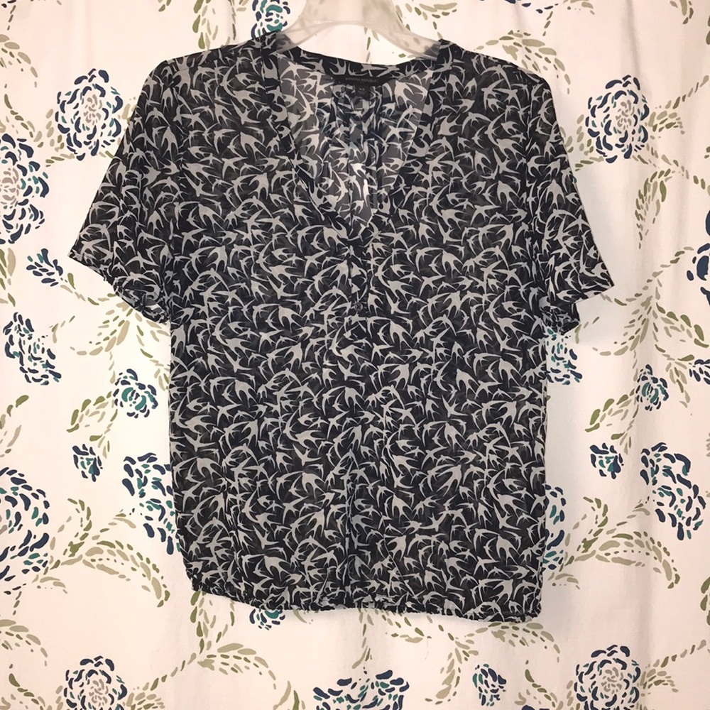 Banana Republic Sheer Navy Top with Birds!